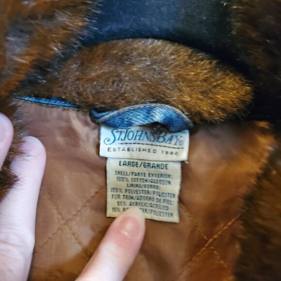 St. Johns Bay Vintage-Inspired Denim Vest with Faux Fur Trim - Size Large - Picture 3 of 7